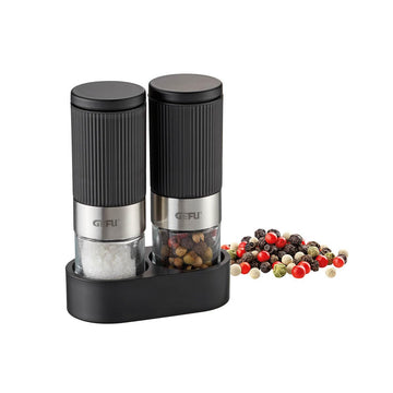 Spice Mill by GEFU – 7 x 3.6 x 9.2 cm, Plastic, Ceramic, High Grade Stainless steel, Black, Model GF34621