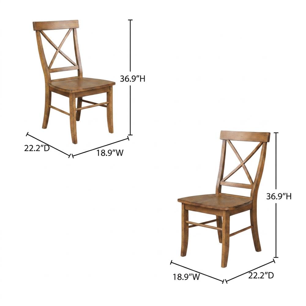 Solid Hardwood Dining Chair with X-Back and Contoured Seat by Furnifact – Wood, Pecan, Pack of 2