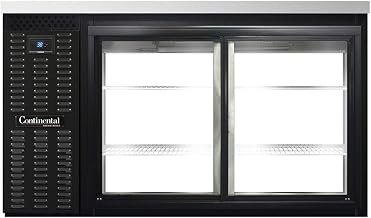 BBC59-SGD-PT Two Section Sliding Glass Door Refrigerated Pass-Thru Back Bar Cooler, 59" W x 34-3/4"H, Black Exterior