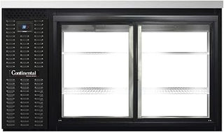BBC59-SGD-PT Two Section Sliding Glass Door Refrigerated Pass-Thru Back Bar Cooler, 59" W x 34-3/4"H, Black Exterior