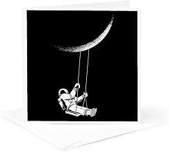 3dRose Astronaut Spaceman with Moon Fantasy Earth 1 Greeting Card with envelope