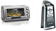 Hamilton Beach 6-Slice Countertop Toaster Oven with Easy Reach Roll-Top Door, Bake Pan, Silver (31127D) & (76606ZA) Smooth Touch Electric Automatic Can Opener with Easy Push Down Lever