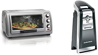 Hamilton Beach 6-Slice Countertop Toaster Oven with Easy Reach Roll-Top Door, Bake Pan, Silver (31127D) & (76606ZA) Smooth Touch Electric Automatic Can Opener with Easy Push Down Lever