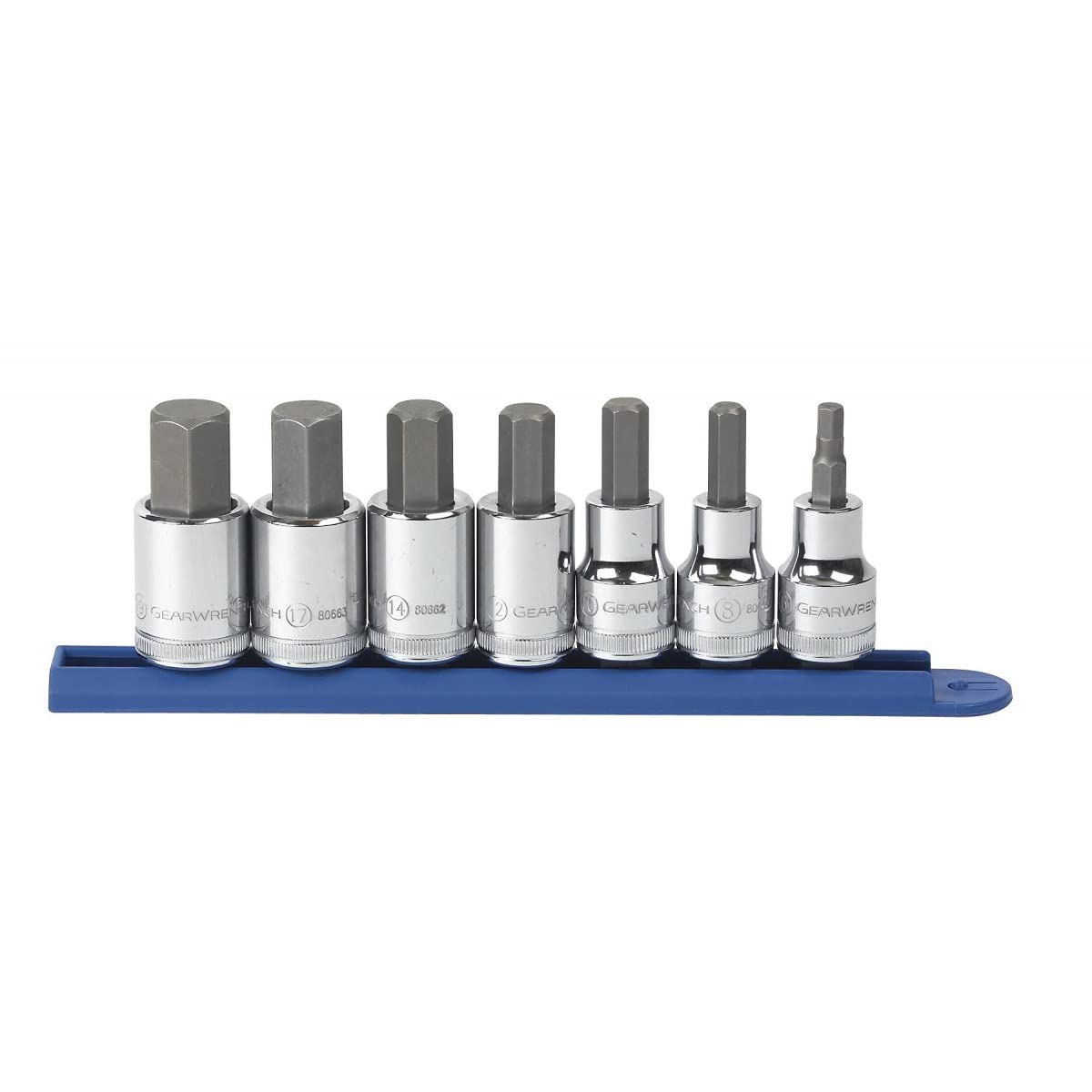 7 Pc. 1/2" Drive Hex Bit Metric Socket Set by GearWrench – One Size, Alloy Steel with S2 Steel Bit, Full Polish Chrome Holder With Black Oxide Bit, Model 80720