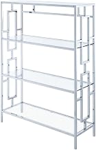 Furnifact Clear Glass Chrome Frame 4-Tier Bookcase with Sleek Contemporary Style, Modern Design, Durable Construction