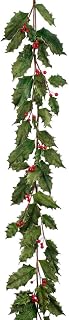 6ft Velvet Holly Leaf & Berry Artificial Garland -Green/Red (Pack of 6)