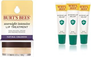 Burt's Bees Overnight Lip Sleeping Mask and Rescue Lip Relief Lip Balm Bundle (3 Pack)