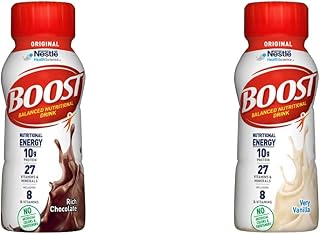 BOOST Original Nutritional Drink, Rich Chocolate, 8 Ounce Bottle (Pack of 24) + BOOST Original Nutritional Drink 8 Ounce Bottle Pack of 24, Very Vanilla, 192 Fl Oz