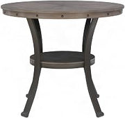 Furnifact Ash Veneer Round Pub Table with Curved Flared Metal Legs, Counter Height Gathering Table for Kitchen Dining or Bar Areas, Pewter