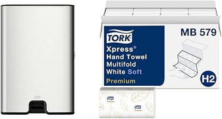 Xpress Multifold Paper Towel Dispenser (Stainless Steel) and Tork Xpress Soft Multifold Hand Towels (16 Packs)