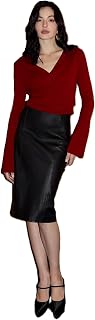 Daily Romance Trendy Lambskin Leather Pencil Skirt, Soft Stretchy Skirt Only