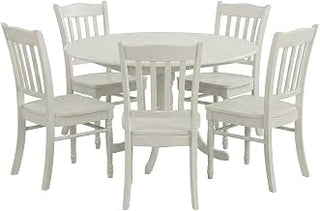 Furnifact Solid Wood Round Dining Table 5 Piece Set with Drop-Leaf, Small Kitchen Table and Chairs for Breakfast Nook, Linen White
