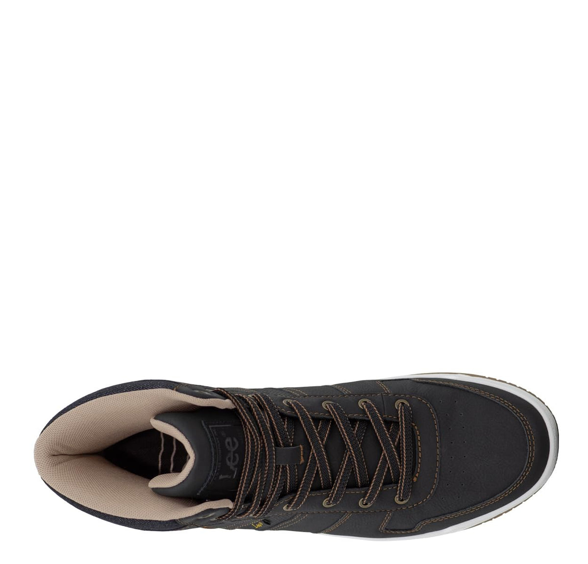 Men's Noah High-Top Retro Sneaker by Lee – 11, Faux Leather, Black/Cognac, Model M000261-0676