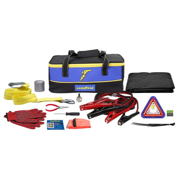 Truck Kit Gifts for Him Roadside Emergency Automotive Safety Kit with 16FT Jumper Cables and Visibility Items by Goodyear – Multicolor, Model GY5012
