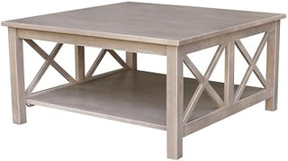 Furnifact Washed Gray Taupe Coffee Table Hardwood Construction Durable Design with Easy Care Surface for Living Room and Home Décor