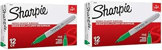 Sharpie Permanent Markers, Fine Point Green, 2 packs of 12 Total of 24
