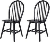Furnifact Solid Wood Armchair with Windsor-Style Back, Set of 2 Wooden Dining Chairs for Kitchen Table or Farmhouse Dining Room, Black