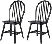 Furnifact Solid Wood Armchair with Windsor-Style Back, Set of 2 Wooden Dining Chairs for Kitchen Table or Farmhouse Dining Room, Black