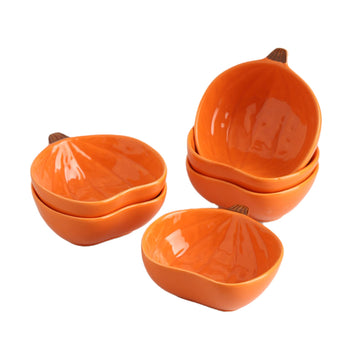 Yeexoxow Pumpkin Bowls, 6 Ounce Ceramic Ramekins, Set of 6, Orange