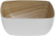 HUBERT White Melamine Bowl with Light Wood Inside - 7"L x 6 3/4"W x 3"H