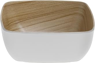 HUBERT White Melamine Bowl with Light Wood Inside - 7"L x 6 3/4"W x 3"H