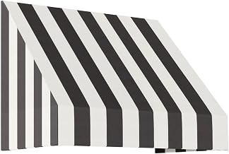 AWNTECH 4.375 Ft New Yorker Rigid Valance Style Door/Window Awning Fixed Outdoor Canopy 52.5 Inch W x 56 Inch H x 36 Inch Proj, Black and White Stripe