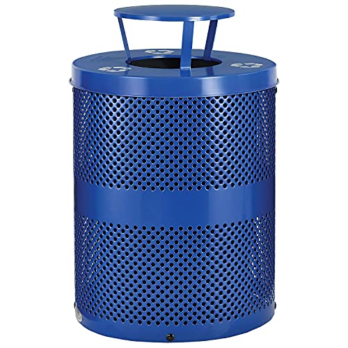 Thermoplastic Perforated Recycling Receptacle w/Rain Bonnet Lid by Global Industrial – 32.0 gallons, Steel, Blue, Model 261961BL