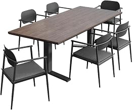 Modway Aeris 7-Piece Outdoor Patio Dining Set in Charcoal – 91 Inch Rectangular Aluminum Dining Table with Slatted Faux Wood Top and Outdoor Chairs - Patio Dining Set for 6