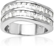Sterling Silver Cubic Zirconia Baguette-cut Curved Channel Set Ring, Size 6