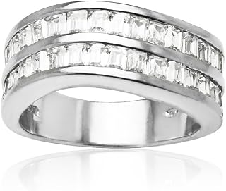 Sterling Silver Cubic Zirconia Baguette-cut Curved Channel Set Ring, Size 6