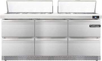 SW72-18-FB-D Sandwich Unit, 72" W, With 18 Pan Top Openings, Front Breathing & Six Drawers