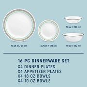 ® Paloma 16-Piece Dinnerware Set by Corelle – L, Glass, Black, Aqua, Goldenrod, Model 1149094