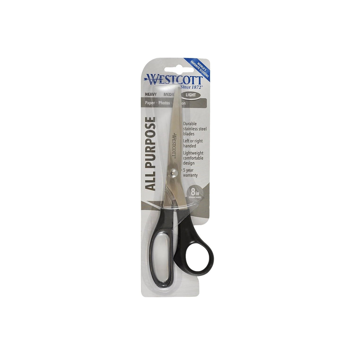 8" All Purpose Value Scissors by Westcott – 10"L x 3.3"W x 0.5"H, Stainless Steel, Black, Model 13135