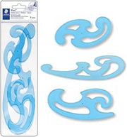 STAEDTLER Mars Professional French Curve Design Ruler Set for Pattern Making, 3 Essential A B C Shapes, Blue Transparent Plastic with Inking Edge