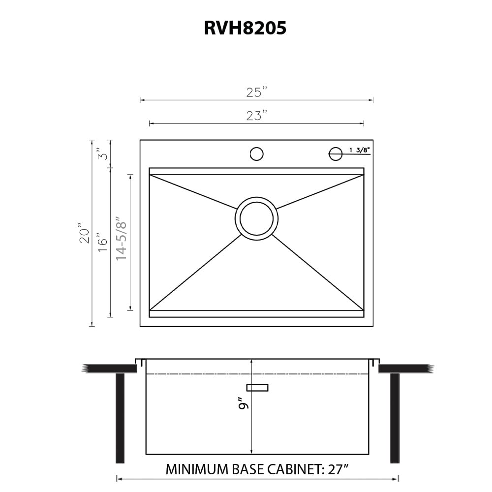 25x20-in 16-Gauge RV Drop in Workstation Kitchen Sink by Ruvati – 25 Inch, Stainless Steel, Model RVH8205