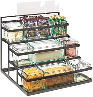 Cal Mil 3603-13 3-Step Black Coffee Condiment Station with 9 Glass Jars - 16 x 14.75D13.5 in.