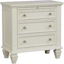 Furnifact White 3-Drawer Nightstand, Coastal Style, Brushed Nickel Hardware, Cream White Wood Finish, Sturdy Bedroom Storage with Tipover Restraint
