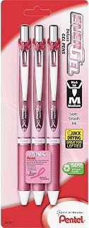 Pentel Pink BCA EnerGel Retractable Liquid Gel Pen, (0.7mm), Medium Line, Metal Tip, Pink Barrel, Black Ink, Pack of 3 (BL77PBP3A-BC)