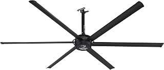 Big Ass Fans E Series 10 ft Industrial 6 Blade Ceiling Fan Gearless Direct Drive Motor, High Volume Low Speed, Wired Wall Controller, 110-125V/1ph - Stealth Black