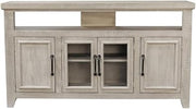 60.5" Wide Pine Solids & MDF Rectangular TV Stand with Glass Cabinets in White Wash by Origins by Alpine