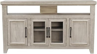 60.5" Wide Pine Solids & MDF Rectangular TV Stand with Glass Cabinets in White Wash by Origins by Alpine