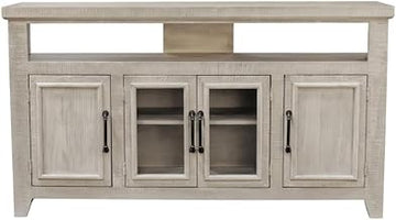 60.5" Wide Pine Solids & MDF Rectangular TV Stand with Glass Cabinets in White Wash by Origins by Alpine