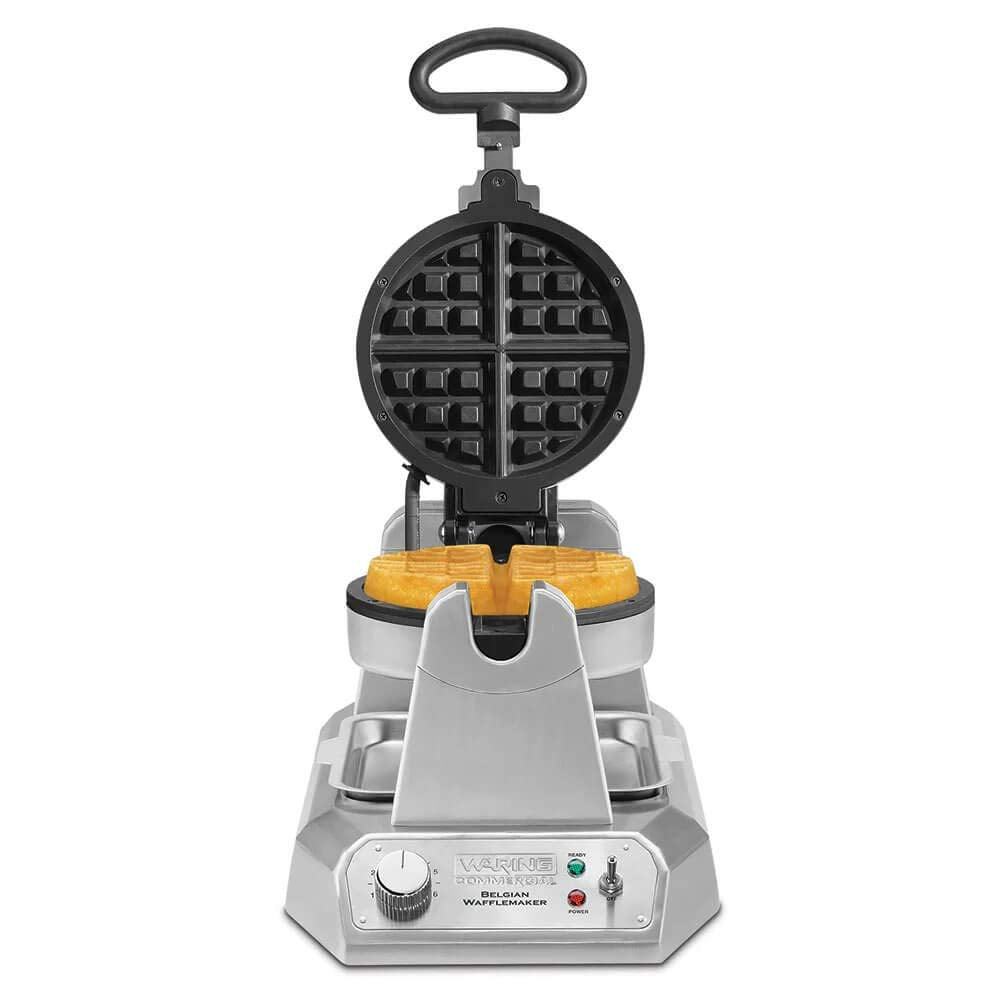 Belgian Waffle Maker with Rotary Feature & 25 Waffles per Hour by Waring – 12.5 x 17.88 x 10.5 inches, Diecast Metal, Silver, Model WW180X