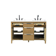 54" Double Bathroom Vanity in Honey Teak by Elegant Kitchen and Bath – unspecified, Aluminum, Teak, Model VF29854DHT