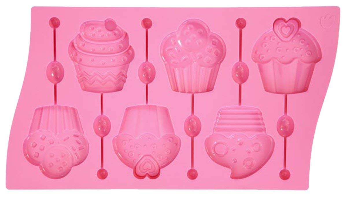 Platinum Silicone Cupcakes Lollipop Mould by Pavoni – 6.5 inches, Silicone, Pink, Model LP01ROS