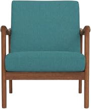 Starlight Canyon Home Solid Rubberwood Lounge Chair with Transitional Style, Accent Chair for Living Room, Bedroom, Medium Brown-Turquoise