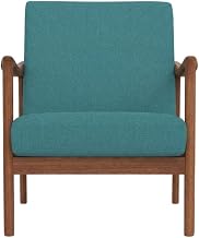 Starlight Canyon Home Solid Rubberwood Lounge Chair with Transitional Style, Accent Chair for Living Room, Bedroom, Medium Brown-Turquoise