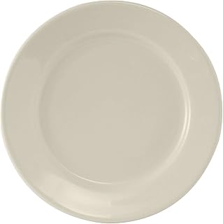Tuxton China TRE-053 Plate, 13-1/8" Diameter, Round, Wide Rim, Rolled Edge, Microwave and Dishwasher Safe, Oven Proof, Fully Vitrified, Ceramic, Reno, American White/Eggshell, Pack of 6