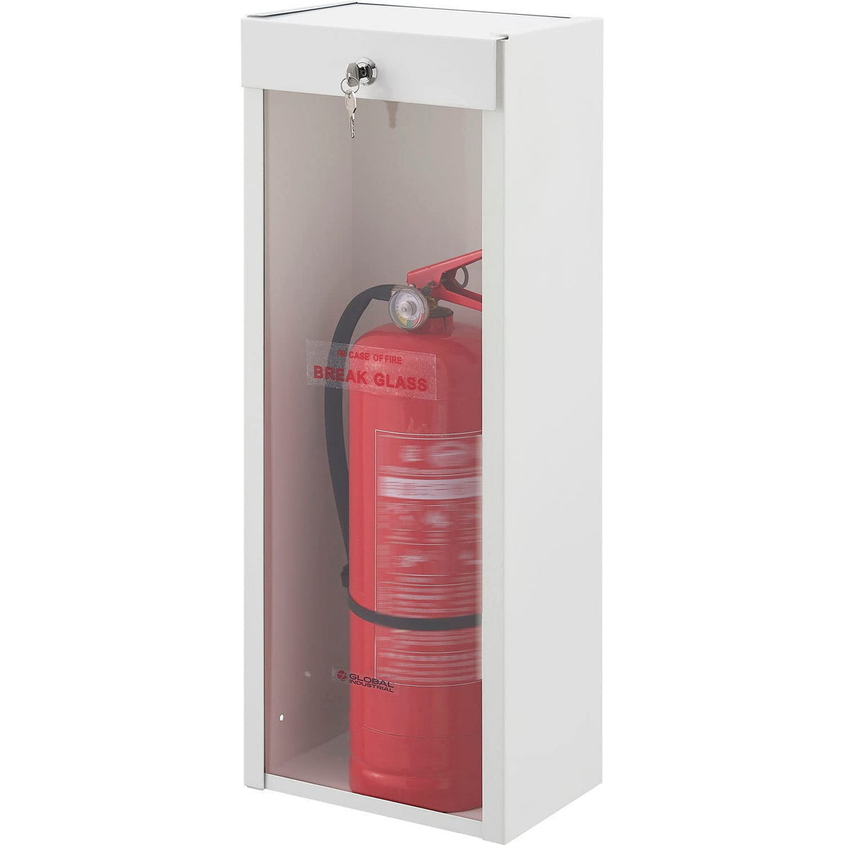 Lockable Steel Fire Extinguisher Cabinet with Breakable by Global Industrial – Steel, White, Model 670601