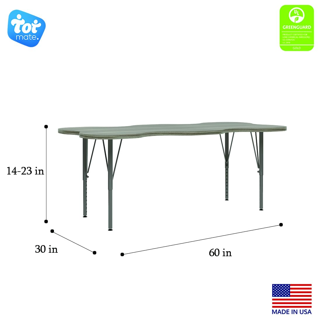 My Place Rectangular Table by Tot Mate – unspecified, 3/4" Thick Industrial Grade Wood With Laminate Surfacing, Shadow Elm Gray, Model TM9428